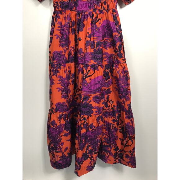 Anthropologie Women's M Somerset Puff Sleeve Maxi Orange Purple Floral Dress - Picture 12 of 15